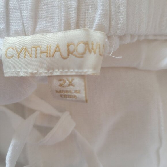 Cynthia Rowley Womens White Linen-Blend Cropped Pants 2X With Elastic Waist & Dr - Picture 4 of 6